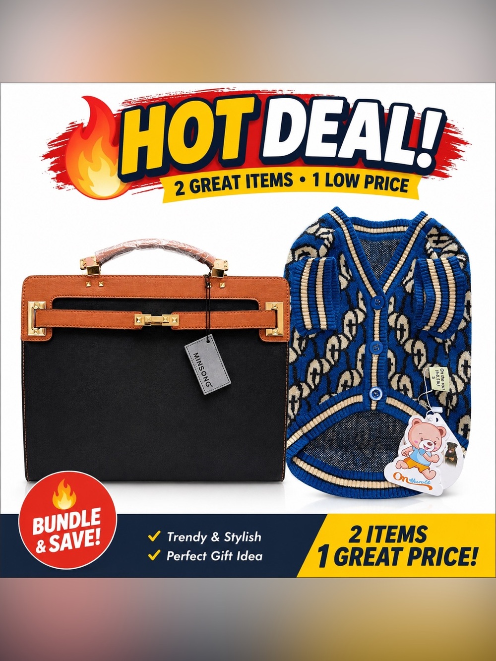 MINSONG Fashion Pet Carrier Purse for Small Dogs & Cats –*long strap not include